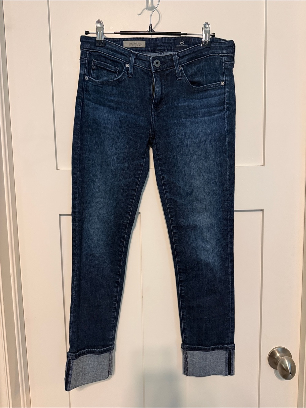 AG Adriano Goldschmied Y2K Low Rise Stevie Slim Straight Cuffed Dark Blue Jeans - Picture 1 of 9